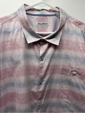 Tommy Bahama Sardinia Seas Camp Shirt 3XL 100% Cotton Rose Ash Striped Men